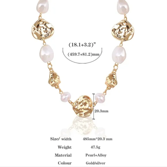 Trendy Gold Color Metal and Pearl Necklace - Picture 4 of 4